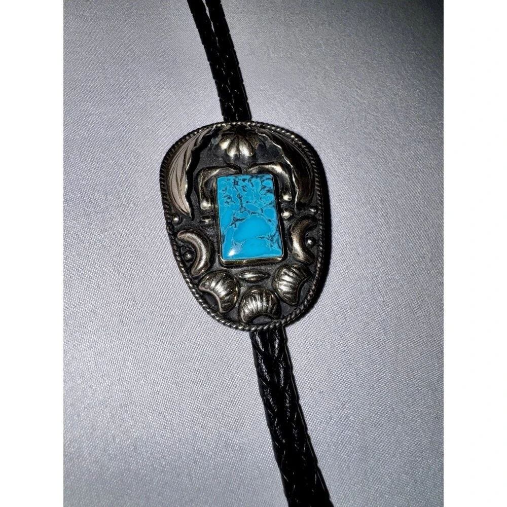 Vintage Sterling Silver & Turquoise Western Bolo Made In Mexico